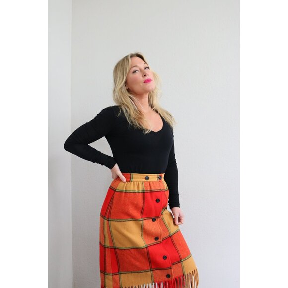 1970s Vintage Pendleton Wool & Plaid Fringe Skirt ~ Women's Extra Small XS SM - Picture 3 of 10